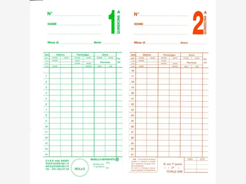 Cartellini Orari Settimanali Per Dipendenti - Schede Presenza Con Stampa Termica Per Registratori - Foto 7